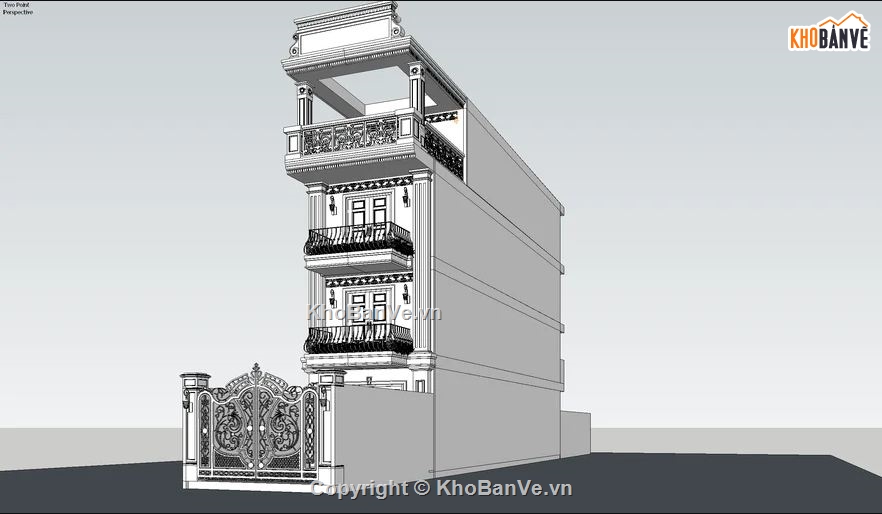 File Nhà phố 4 tầng tân cổ điển [Sketchup 2020]